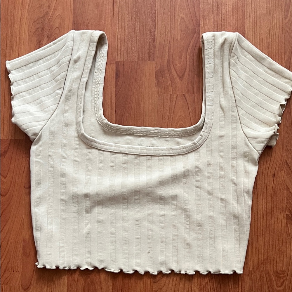 Aerie Cream Ribbed Crop Top
